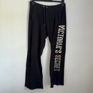 Victoria's Secret Black Sequin Logo Sweatpants Joggers Lounge Pants Small
